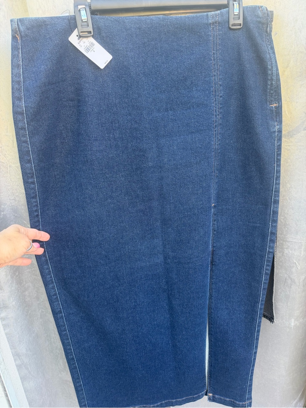 Express Dark Blue Denim Midi Skirt with Front Slit - Picture 5 of 6
